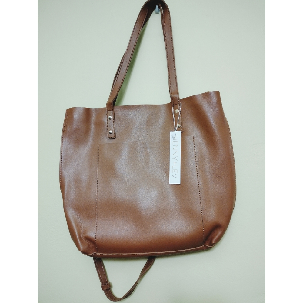 Henny + Lev- brown vegan leather shoulder bag tote